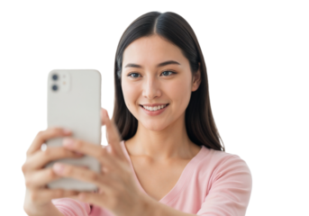 Young woman taking a selfie with a smartphone in a bright setting, enjoying a moment of joy and self-expression in her day
