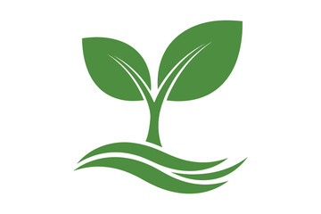 Naklejka premium Green sprout growing from wavy ground symbol, vector art, symbolic Logo