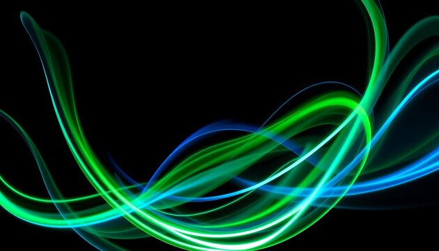 Abstract swirling neon blue and green wave pattern on black background ,  contemporary,  bright