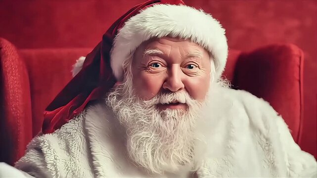 Jolly Santa Claus Portrait: White Beard and Red Fur Hat