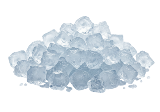Isolated pile of translucent ice cubes ready for a beverage in the summer heat or a cocktail