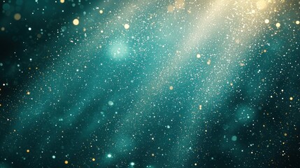 Obraz premium Ethereal blue-green background with golden specks and sunbeams