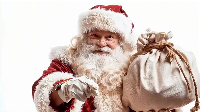 Jolly Santa Claus with Gift Bag: Festive Holiday Portrait