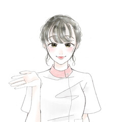 笑顔で案内してくれる看護師さんのイラスト