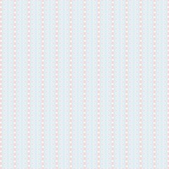 Soft blue seamless pattern with vertical stripes of delicate pink lace and speckle details, perfect for backgrounds and decor