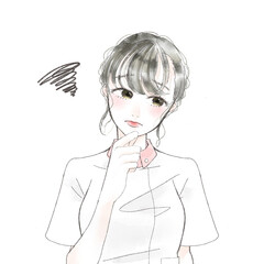 悩み困っている看護師さんのイラスト