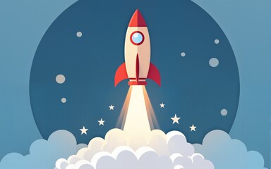 Fototapeta premium Flat vector icon of a rocket launching, symbolizing startup, success, and innovation. High quality