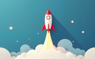 Flat vector icon of a rocket launching, symbolizing startup, success, and innovation. High quality