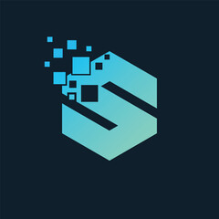 letter s pixel tech concept logo design vector template