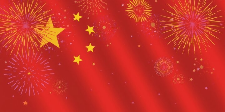 Celebrate Chinese New Year with festive fireworks and vibrant stars on a bright red background for joyful promotions
