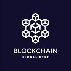 block chain hexagon tech concept logo design vector template