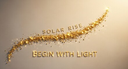Golden glitter and light forming Solar Rise Begin With Light words