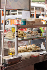 Bangkok, Thailand - August 30, 2025: Street Food Dumpling Stall in Chinatown Bangkok, Thailand