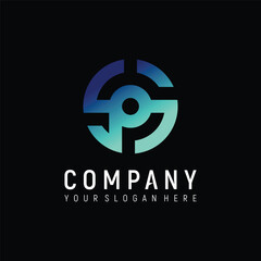 letter SP tech concept logo design vector template