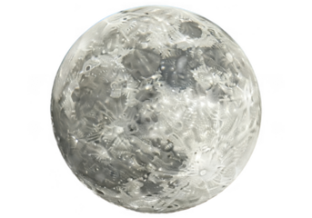Detailed full moon with visible craters and textures against a transparent background, isolated on transparent background