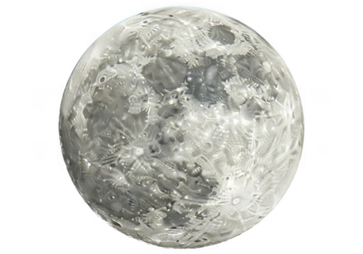 Detailed full moon with visible craters and textures against a transparent background, isolated on transparent background
