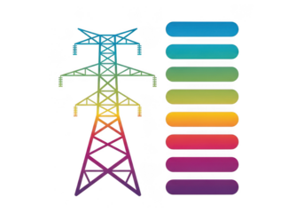 A colorful power line tower with gradient buttons, isolated on transparent background, showcasing a modern and vibrant design concept