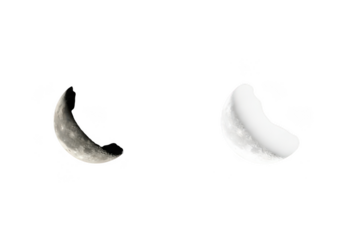Two crescent moons, one dark and one white, isolated on transparent background, representing different phases or contrasting concepts