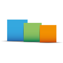 Three Colorful Squares In Gradient Blue Green Orange Arranged In Steps With Subtle Shadows Isolated On White Background