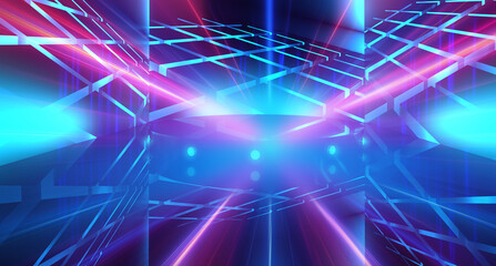 Plakat Empty stage background, neon glow, disco