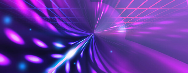 Bright abstract background with ultraviolet neon lines, waves, glow