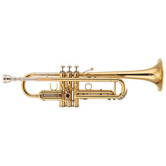 Obraz premium Trumpet brass musical instrument valve keys polished metal shiny golden valves and tubing