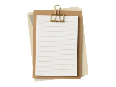 Clipboard holding paper list notes and documents with binder clip for office work planning organization