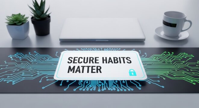 A laptop showing an important message about secure habits