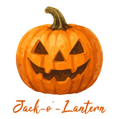 jack-o-lantern pumpkin in watercolor illustration style, isolated vector on transparent background