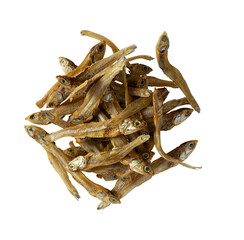 stack of dried anchovy fish isolated