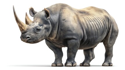 Obraz premium Black rhinoceros, Rhinoceros bicornis smiling and giving a high five isolated on white