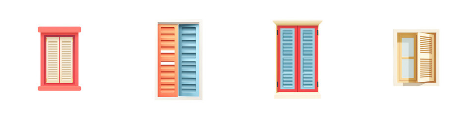 Fototapeta premium Colorful Cartoon Window Collection on White Background