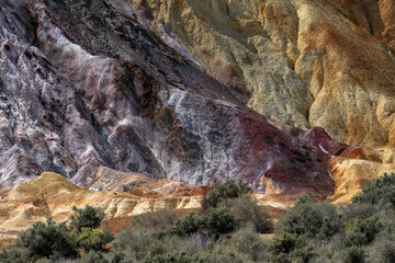 Colorful Mineral Striations in the Eroded Hills of Mazarron Mines, Murcia, Spain