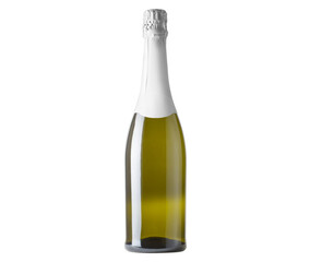 The green traditional bottle of full alcohol champagne without label