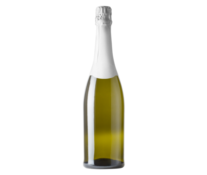 The green traditional bottle of full alcohol champagne without label