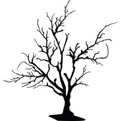 Silhouette Of A Leafless Tree With Intricate Branches Against A Clean White Background In A Graphic Illustration Style