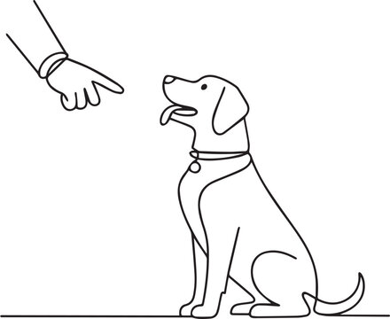 Dog training hand gesture obedience command sitting happy canine companion behavior guidance learning pets animal friendship vector