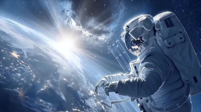 Stellar Voyage: Astronaut Gazing at Earth from Cosmic Void