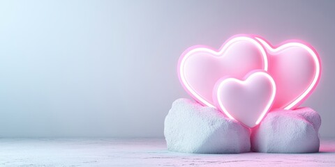 Illuminated Hearts on Soft Rocks for Valentine's Day and Love Themed Designs