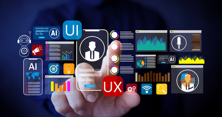 Artificial intelligence UI UX design interface for data analysis and digital technology innovation