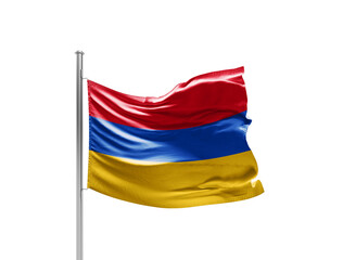 Armenia flag waving mast on white background with clipping path.