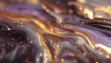 Fluid Gold Texture: An abstract display of luxurious fluidity, swirling together shades of gold and deep purple. A mesmerizing symphony of light, shadow, and texture.