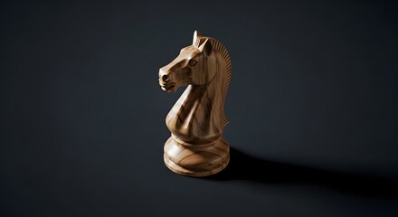 A Wooden Chess Knight Sculpture on a Dark Surface