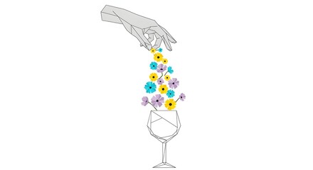 Creative Illustration of a Hand Pouring Flowers into a Wine Glass