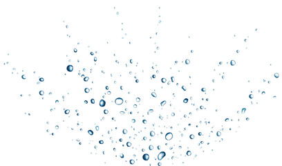 Blue water bubbles and drops splash crown.