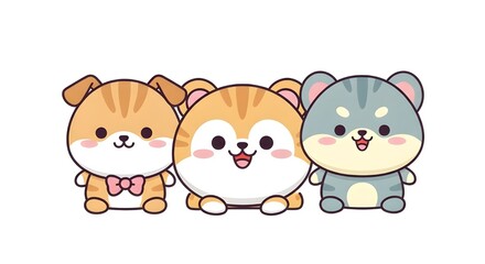 Cute and playful kawaii-style animals illustrated with soft pastel colors and expressive features, perfect for children’s books, greeting cards, stickers and digital graphics.