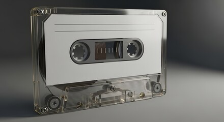 Vintage transparent compact audio cassette on a plain background