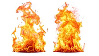 Two bright orange flame patterns isolated on a black background