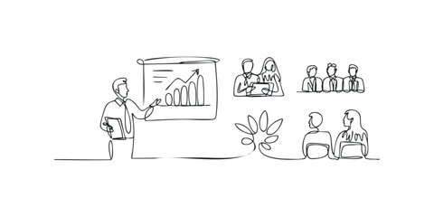 Business meeting presentation with graph and audience