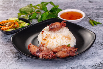 Tasty baby swuid with rice